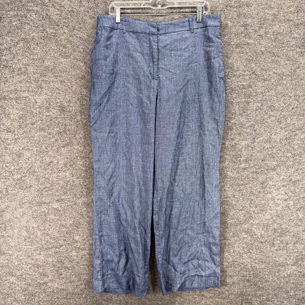 Express Pants Women L Large Blue High Rise Flat Front Linen Chino Pockets Casual